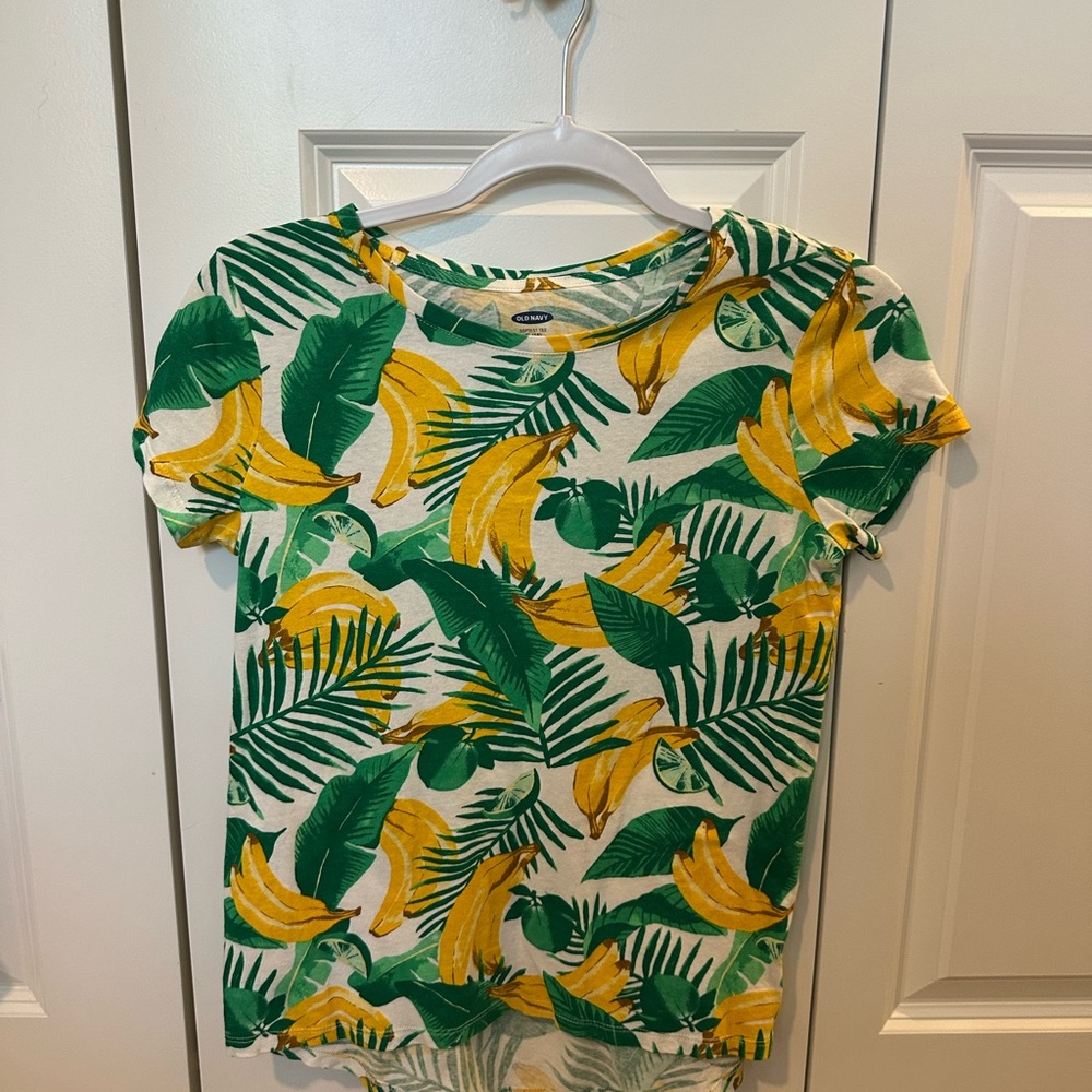Old Navy Green and Yellow Tropical Print Tee